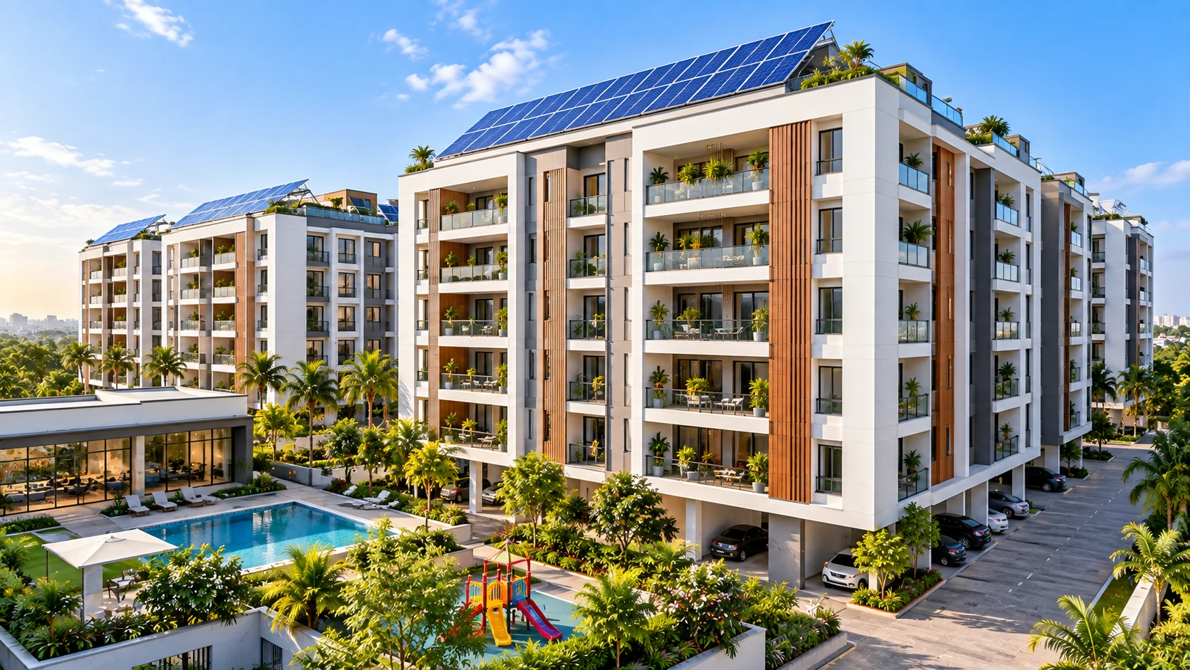 Rooftop solar system serving an apartment building